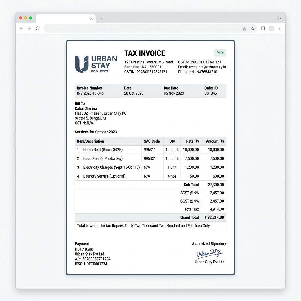 GST Rent Invoice